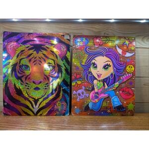 VTG Lot Of 2 Lisa Frank Rock Star Guitar And Glitter Forest Tiger Folders 2003